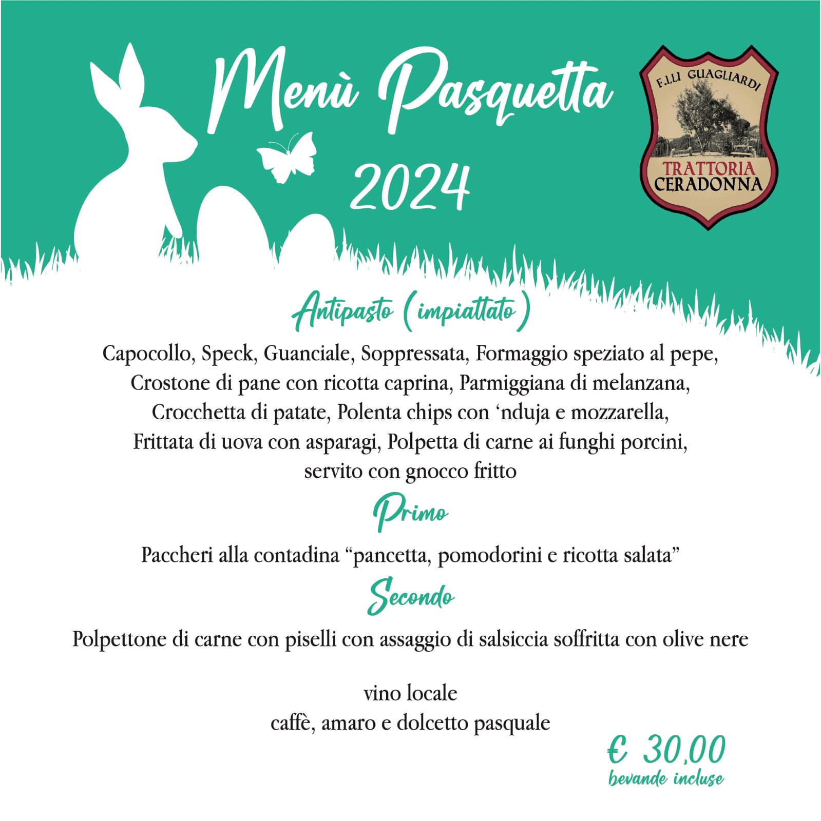 Menu Pasquetta 2024